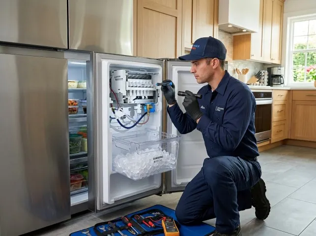 Appliance Repair Hero technician repairing a refrigerator ice maker in Barrytown, NY